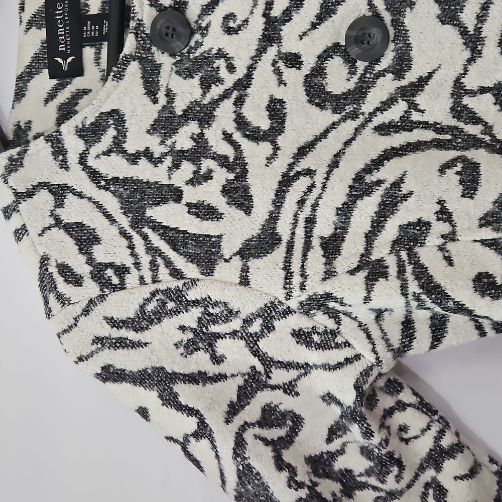 Nanette Lepore Black White Wool Blend Floral Brocade Coat Sz Med - Picture 9 of 10